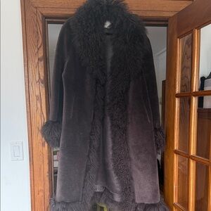 charlotte Simone Luxurious Brown Shearling Coat sz L